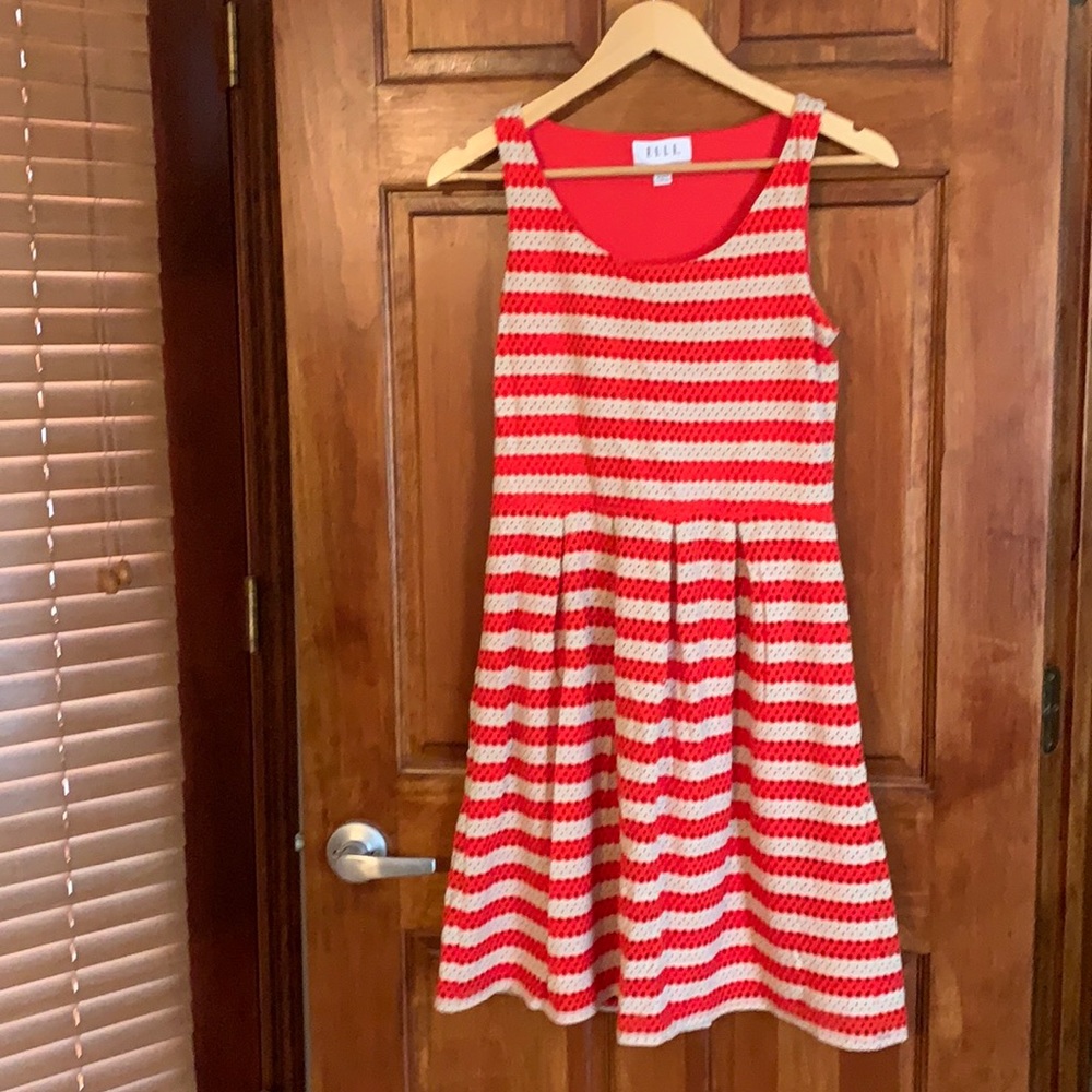 Elle coral and cream eyelet midi dress